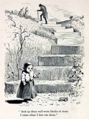 Page 58, The Stonen Steps, illustration by Winslow Homer, Rural Poems by William Barnes, published by Boston, Robert Brothers 1869