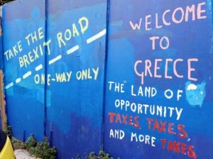 Greek Graffiti in Athens, Taxes and Brexit - Image Credit: Jim Potts © 2018