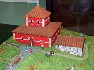 Model of the Roman Temple at Maiden Castle by Julian Straw 1994 on display at the Dorset County Museum